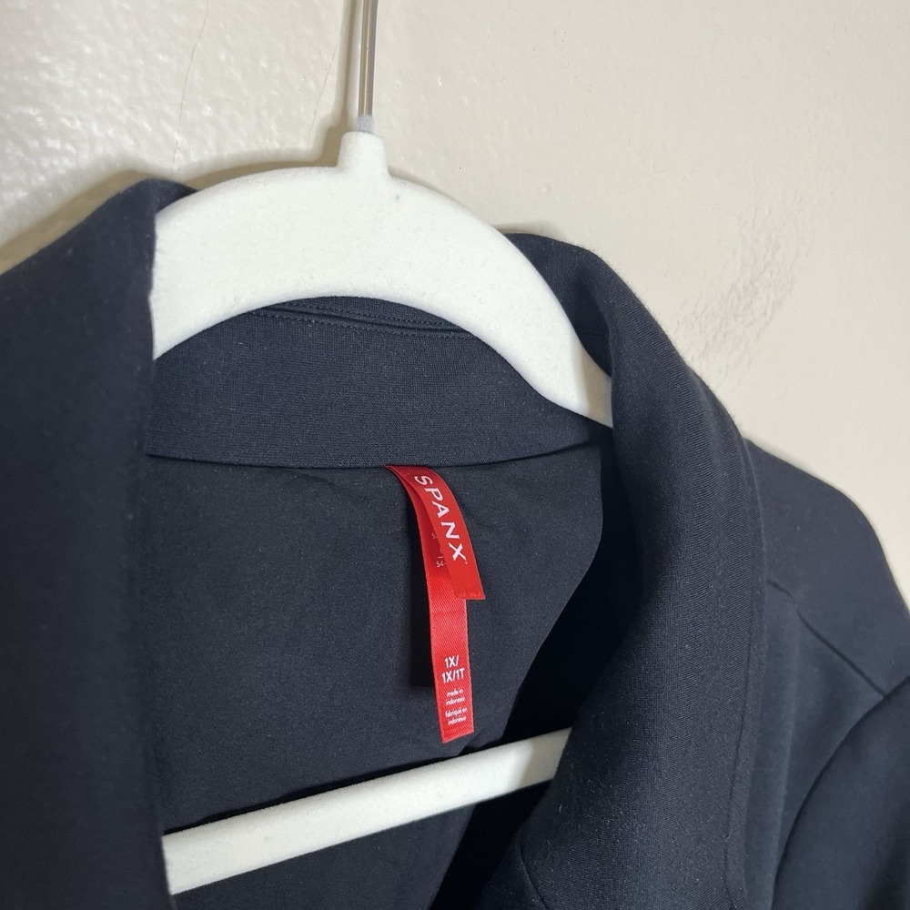 Spanx Jacket 1X Black The Perfect Blazer Ponte One Button Gold Asymmetrical XL - Picture 5 of 13